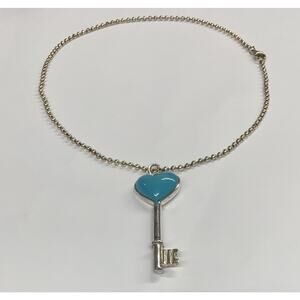 Tiffany & Co. Heart Key Pendant Necklace Blue Enamel Sterling Silver 925